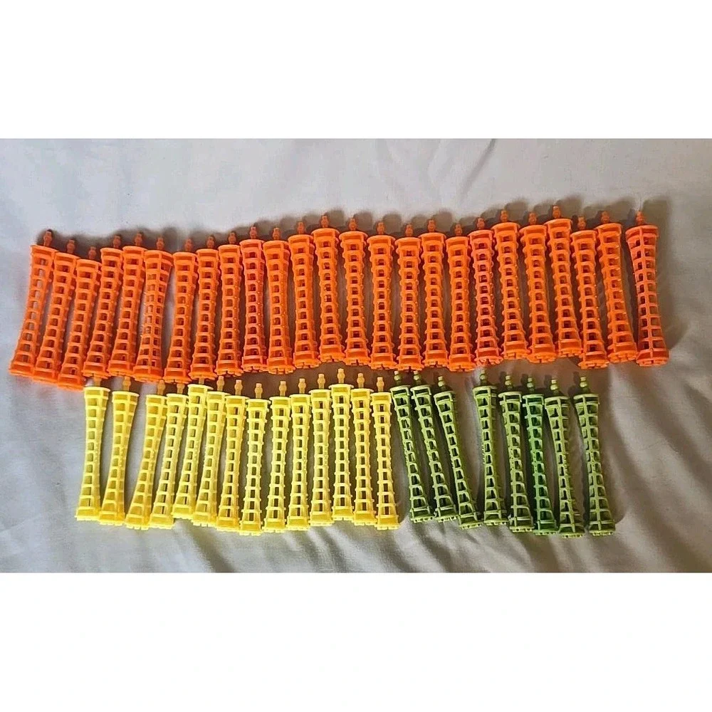 Vintage Perm Rods Hair Curlers Lot of 47 Orange Yellow Green Vented Salon